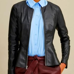 NWT. Guess - Black Leather Peplum Jacket. Size Small.